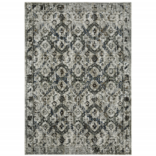 8' X 11' Charcoal And Gray Oriental Distressed Area Rug