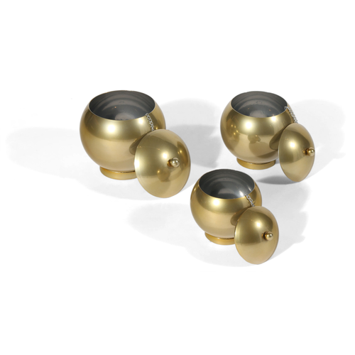 Set of Three Gold Metal Decorative Lidded Canisters - 608219352141