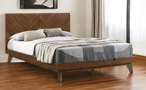 Brown Wood California King Bed Frame - 608219357269