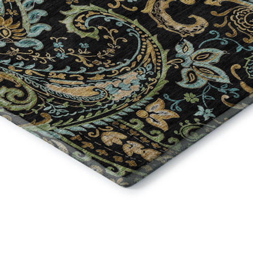 3' X 5' Black Blue And Green Paisley Washable Area Rug With UV Protection - 880024861517