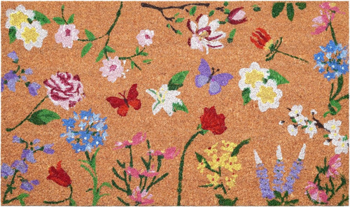 17" X 29" Brown White And Green Floral Outdoor Coir Door Mat - 880024898469