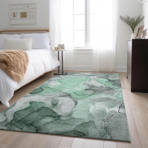 8' X 10' Green Gray And Ivory Abstract Washable Area Rug With UV Protection - 880024781402