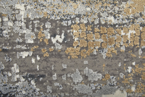10' X 13' Gray Ivory and Gold Abstract Power Loom Area Rug With Fringe - 608219027766