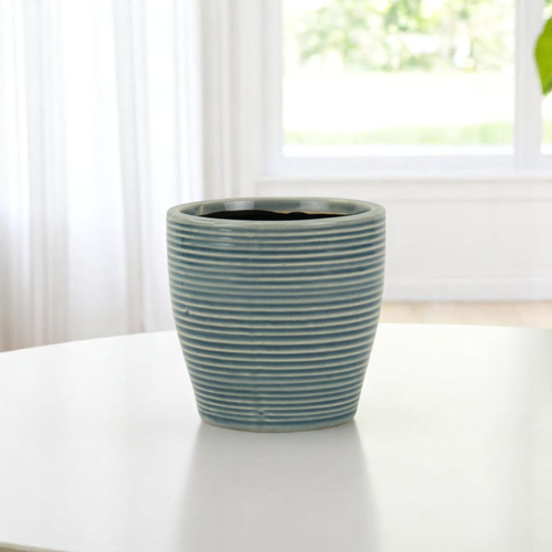 Ceramic 22 Ounce Striped Round Distressed Pot Planter - 880016797541