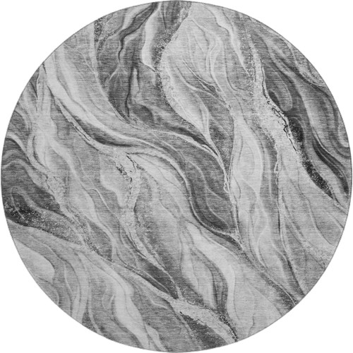 8' Gray And Ivory Abstract Washable Round Rug With UV Protection - 880024862484
