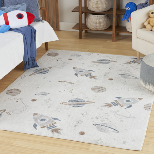 5' X 7' Ivory Spaceships Youthful Washable Area Rug - 880024733210