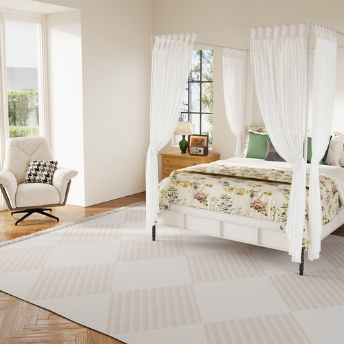 Blush Geometric Washable Area Rug With Fringe - 880024964775