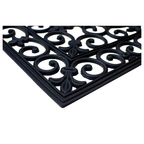 17" X 41" Black Scrollwork Outdoor Rubber Door Mat - 880016524987