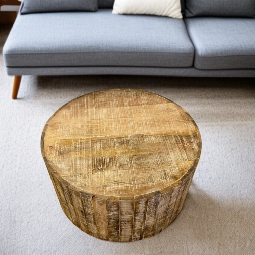 34" Natural Solid Wood Round Bunching Coffee Tables - 606114576037