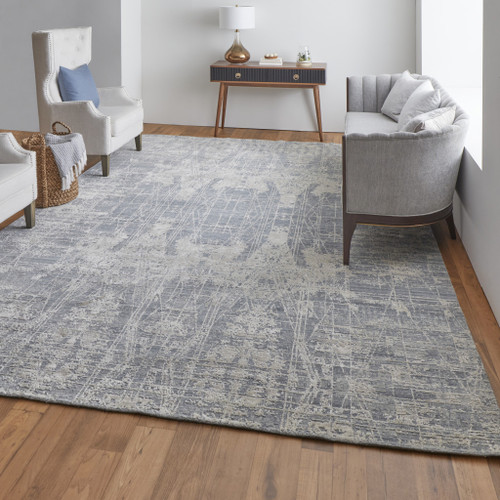 10' X 14' Gray and Silver Abstract Hand Woven Worn Faded Area Rug - 608219154080