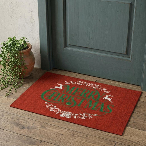3' X 5' Ruby Red Green And Ivory Christmas Washable Area Rug With UV Protection - 880016815702