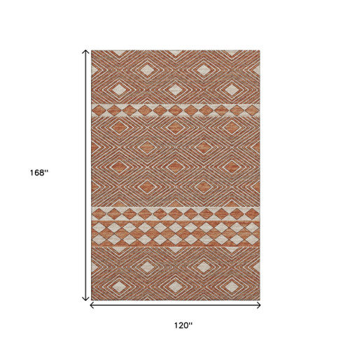 10' X 14' Burnt Sienna And Ivory Tribal Washable Area Rug With UV Protection - 880016595772