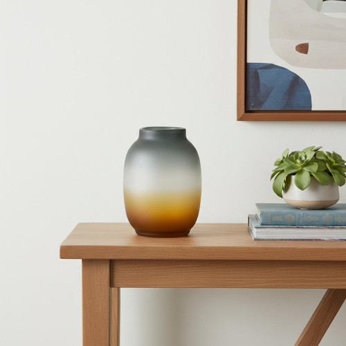 10" Charcoal And Orange Ombre Round Glass Table Vase - 880016806533
