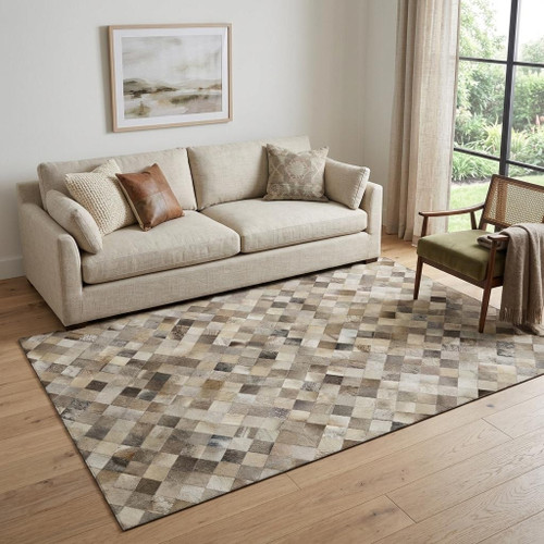 5' X 8' Beige Gray And Ivory Cowhide Print Washable Area Rug With UV Protection - 880024952598