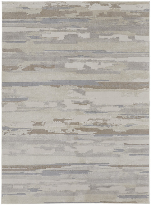 10' X 14' Ivory Tan And Brown Abstract Power Loom Distressed Stain Resistant Area Rug - 606114140603
