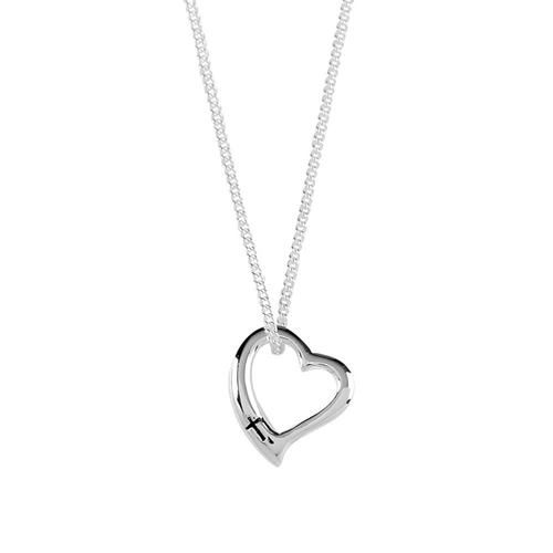 Silver Plated Heart With Cross Necklace - 714611186007