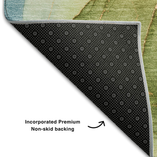 10' X 14' Blue Green And Orange Abstract Washable Area Rug With UV Protection - 880024707518