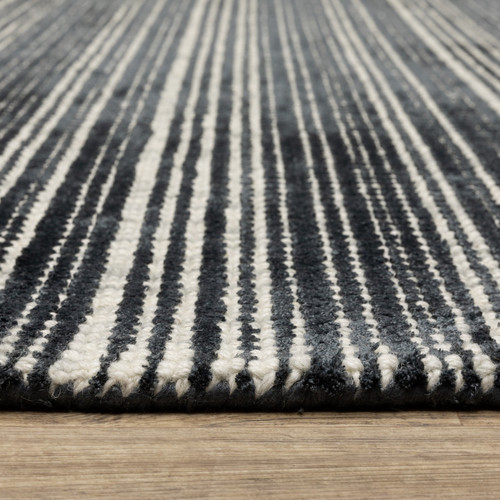 8' X 10' Black And Ivory Striped Hand Tufted Area Rug - 608219174880
