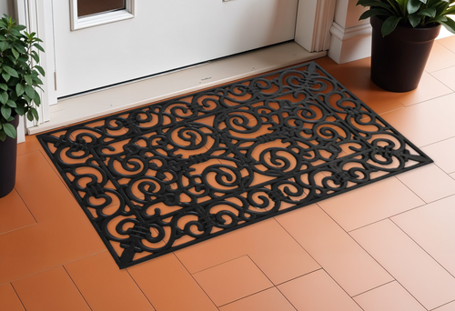 18" X 30" Black Scrollwork Outdoor Rubber Door Mat - 880016423709