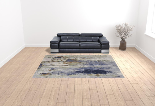 9' X 12' Blue Orange And Ivory Abstract Power Loom Area Rug - 606114718758