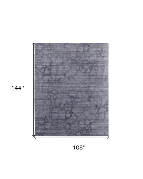 9' X 12' Gray and Blue Abstract Hand Woven Area Rug - 608219082604
