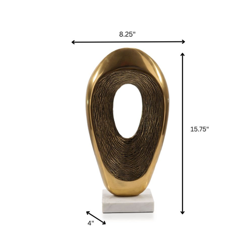 16" Gold And White Aluminum And Marble Abstract Tabletop Sculpture - 880016398199