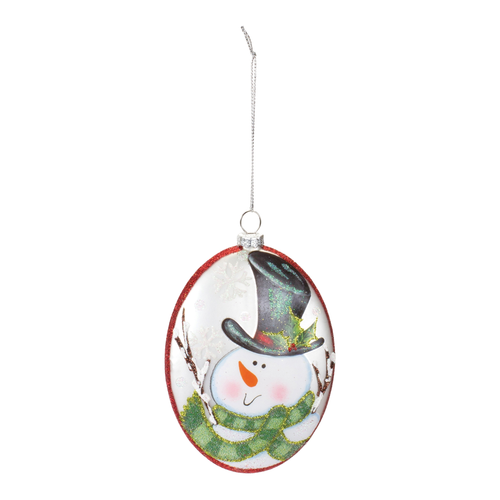 Glass Snowman Disc Ornament 