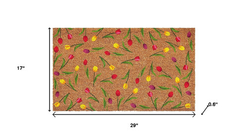 17" X 29" Brown Red And Green Floral Outdoor Coir Door Mat - 880024815602