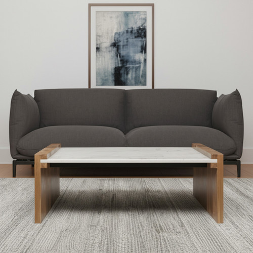 48" Natural and White Solid Wood And Genuine Marble Coffee Table - 880016835328