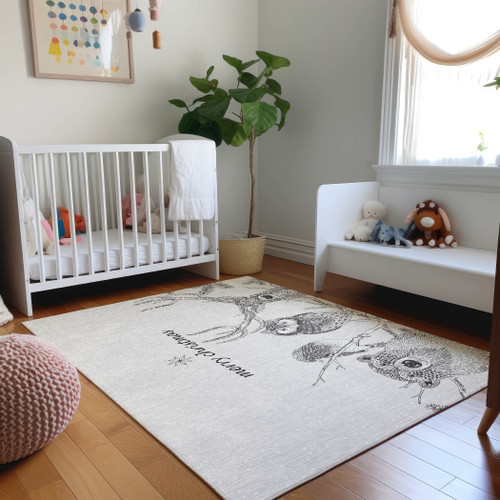 10' X 14' Gray And Black Christmas Woodland Lodge Washable Area Rug With UV Protection - 880016829464