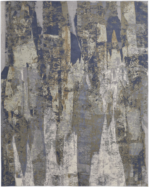 9' X 12' Blue Gray And Tan Abstract Distressed Area Rug