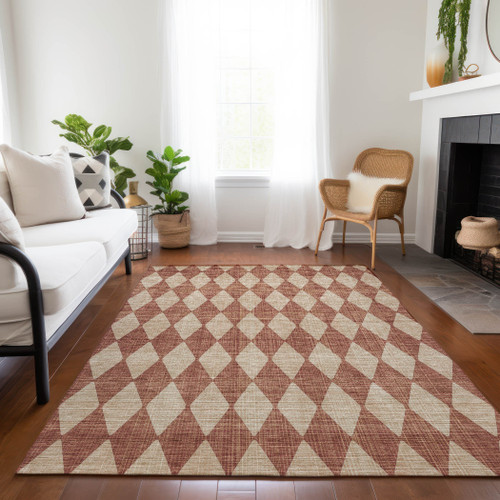 10' X 14' Orange And Copper Geometric Washable Indoor Outdoor Area Rug - 608219285661