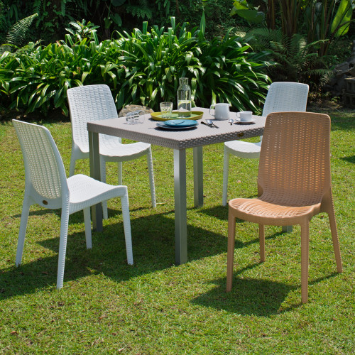 Set of Four White Heavy Duty Plastic Outdoor Stacking Dining Chairs - 880016582475