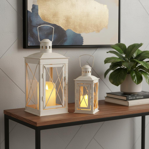 Clear Glass Metal Tabletop Lantern Candle Holders - 880016501223