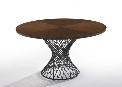 54" Walnut And Black Wood and Metal Hourglass Base Dining Table - 606114150138