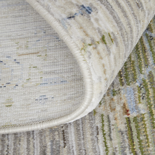 9' X 13' Ivory Green and Blue Abstract Power Loom Worn Faded Area Rug - 608219157753