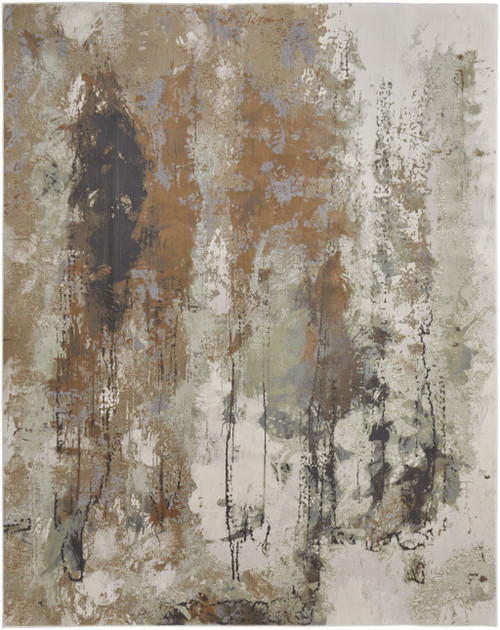 10' X 13' Beige Bronze And Black Abstract Area Rug