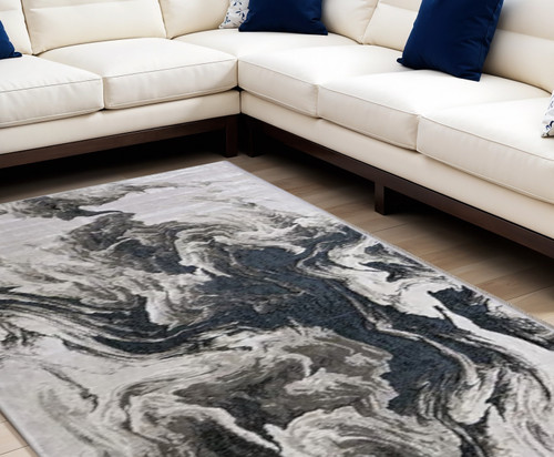 10' X 13' Ivory Black and Taupe Abstract Power Loom Area Rug - 608219374709