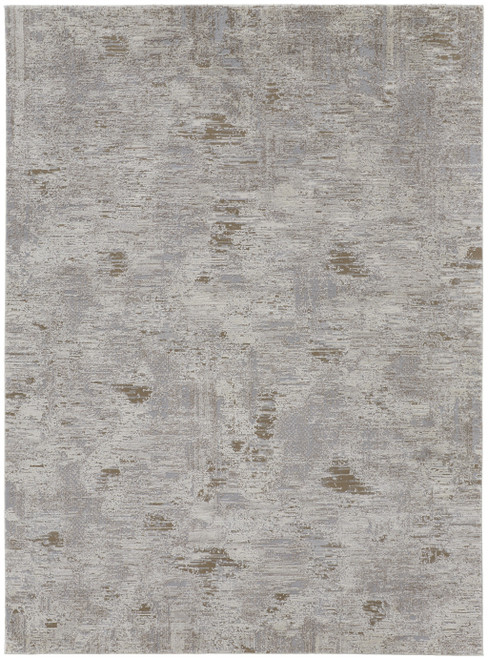 9' X 12' Ivory Gray And Tan Abstract Power Loom Distressed Stain Resistant Area Rug - 606114140870