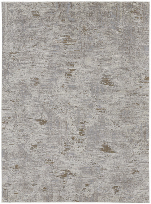 9' X 12' Gray Ivory And Tan Abstract Distressed Area Rug