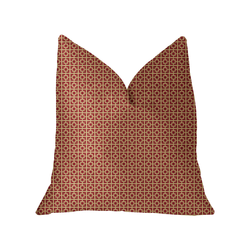 Plutus Crimson Square Red and Beige Luxury Throw Pillow - 663701003147