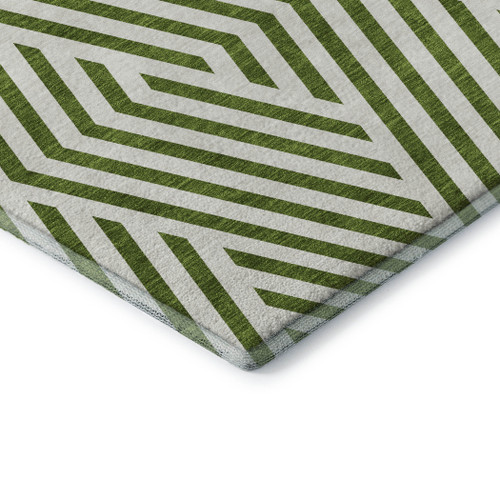 9' X 12' Olive Green And Ivory Geometric Washable Area Rug With UV Protection - 880016881509