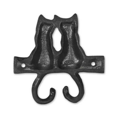 Two Hook 5" Black Cast Iron Cats Wall Hook - 880024919171