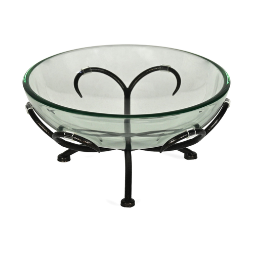 Clear Glass Metal Round Decorative Bowl With Stand - 880016799385