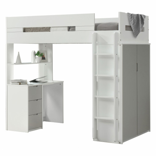 White And Gray Twin Loft Bed And Desk - 614486162307