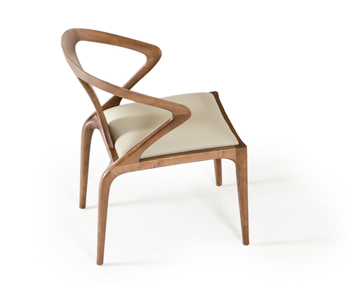 White And Brown Upholstered Faux Leather Curved Back Dining Side Chair - 689805025083