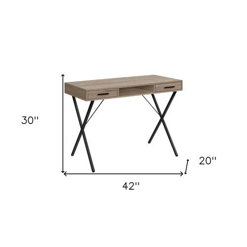42" Taupe and Black Computer Desk With Two Drawers - 606114856269