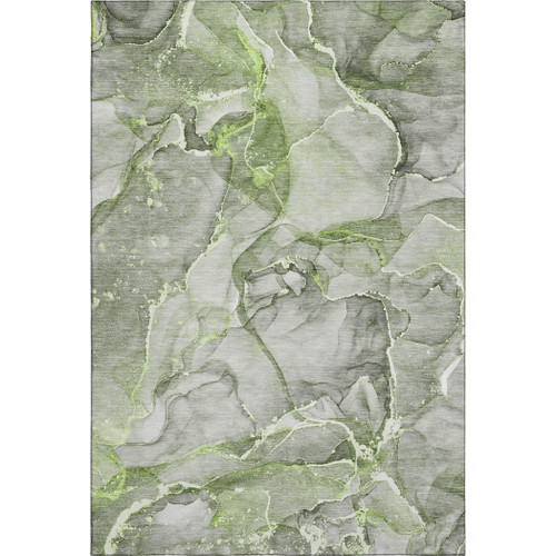 5' X 8' Green And Ivory Abstract Washable Area Rug With UV Protection - 880024619590