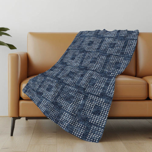 50" X 70" Blue And Ivory Geometric Polyester Woven Plush Throw Blanket - 880024529165