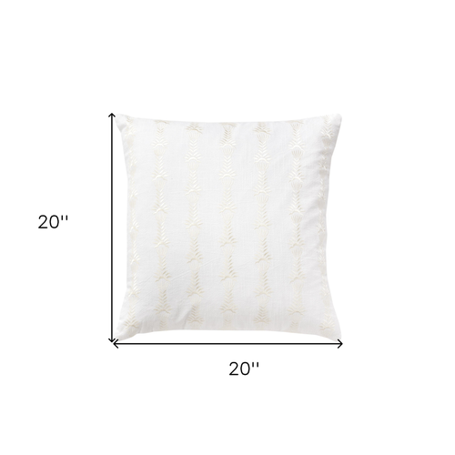 20" White Cotton Throw Pillow With Embroidery - 608219008642